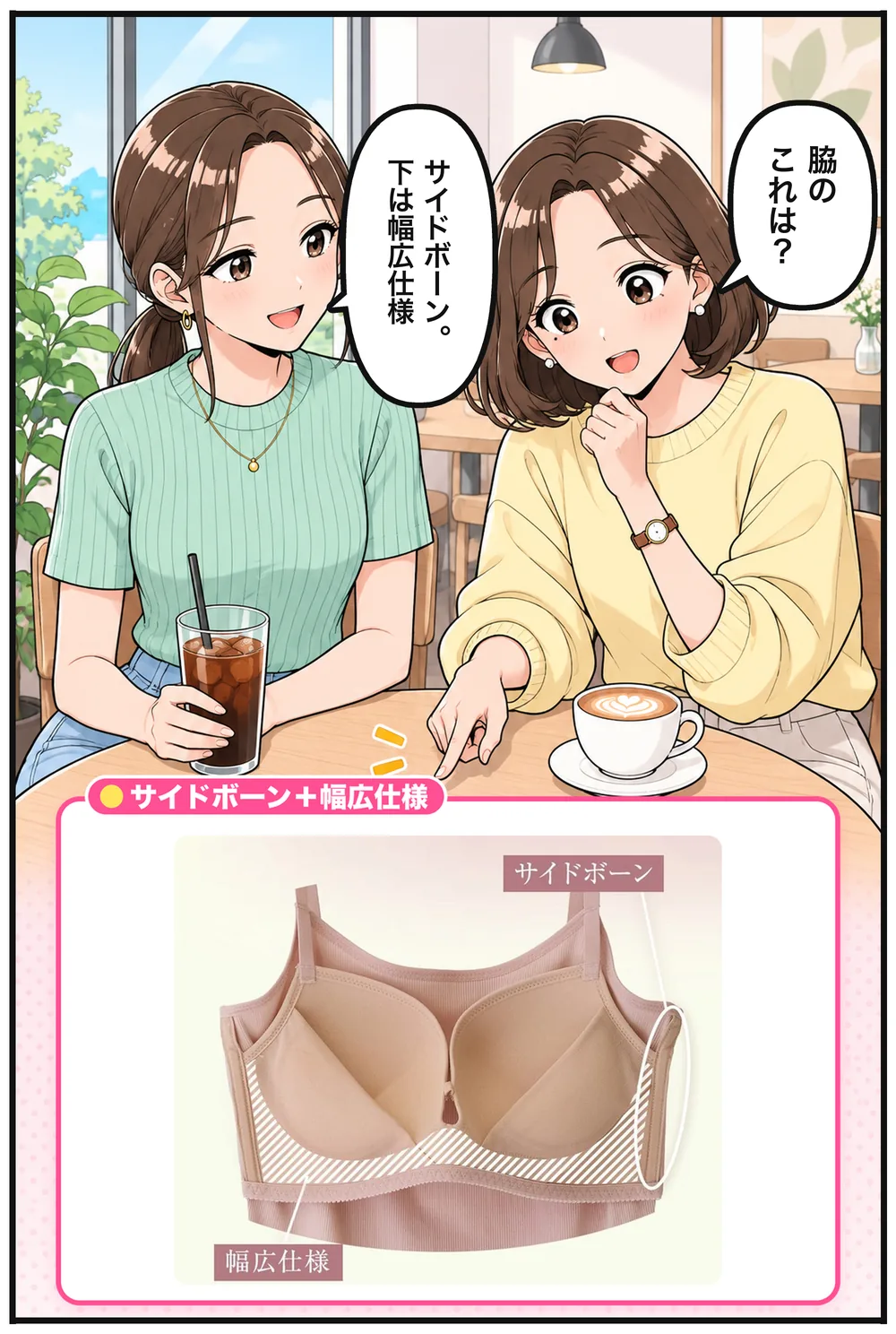 ユイ「脇のこれは？」ミオ「サイドボーン。下は幅広仕様」サイドボーン＋幅広仕様の写真